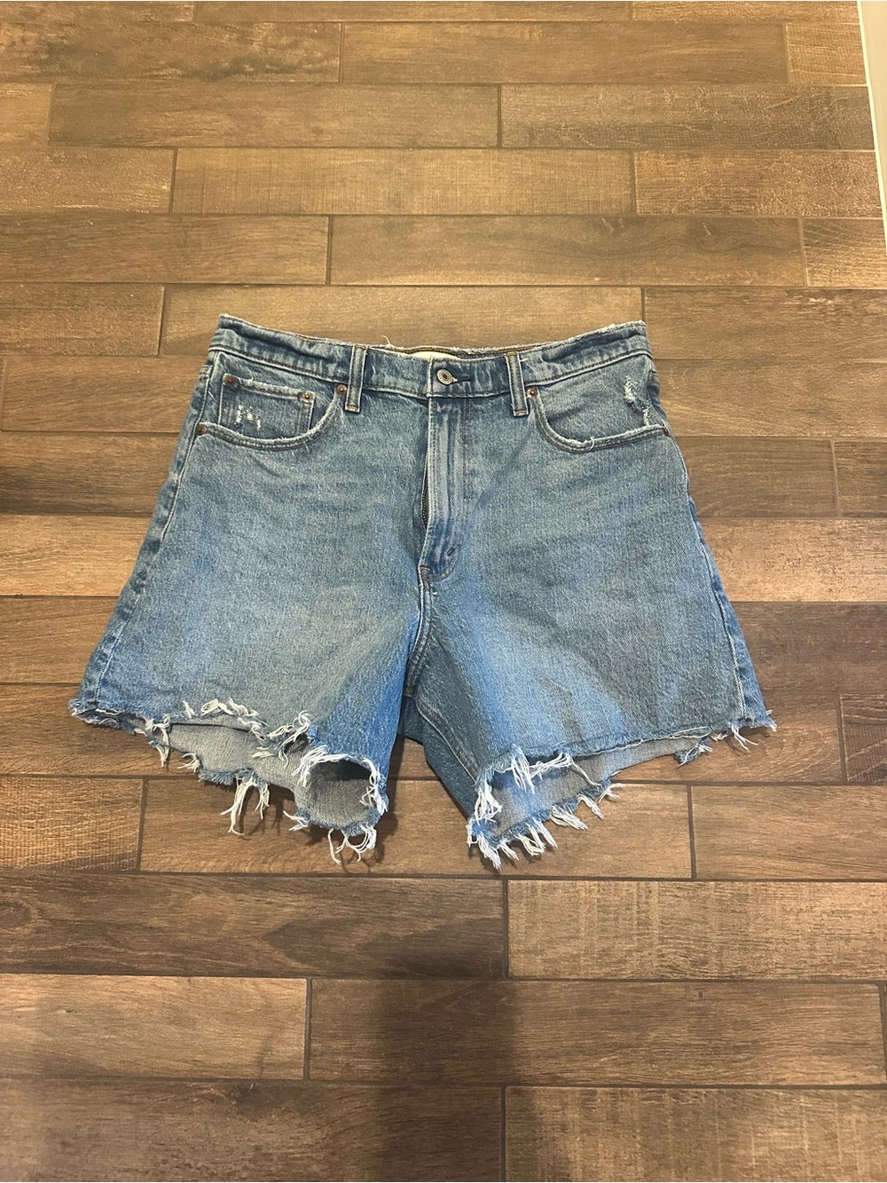 Classic Distressed Denim High Rise Dad Shorts - Light Blue